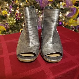 Silver Ankle Boot Open Toe Flat Heel
